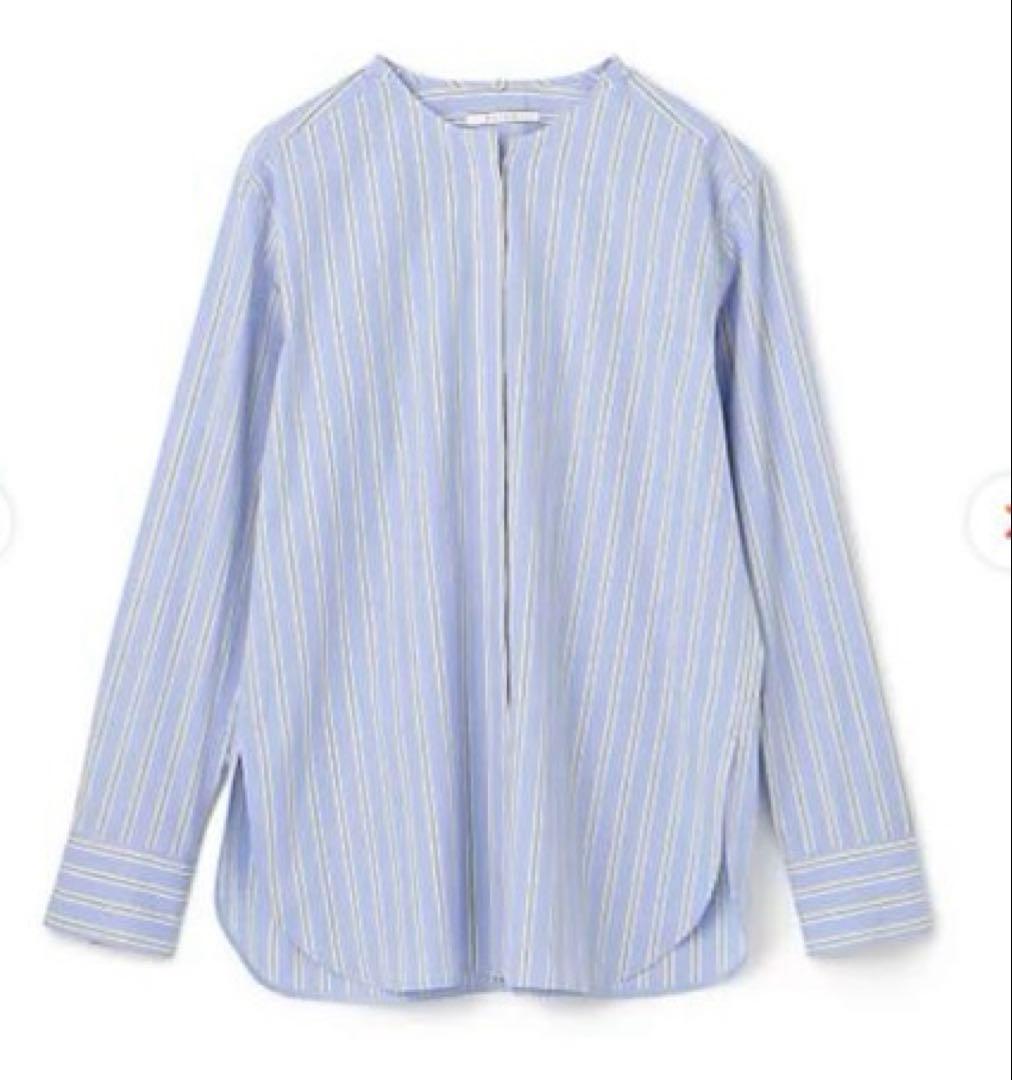 BEIGE，洗える　ストライプ　コットンボウタイブラウス