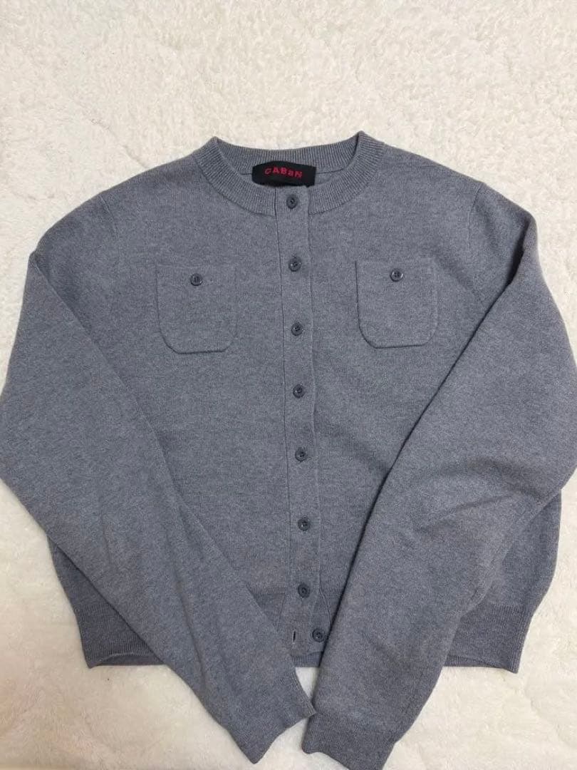 CABaN コットンカシミヤ クルーネックカーディガン　ライトグレー　XS