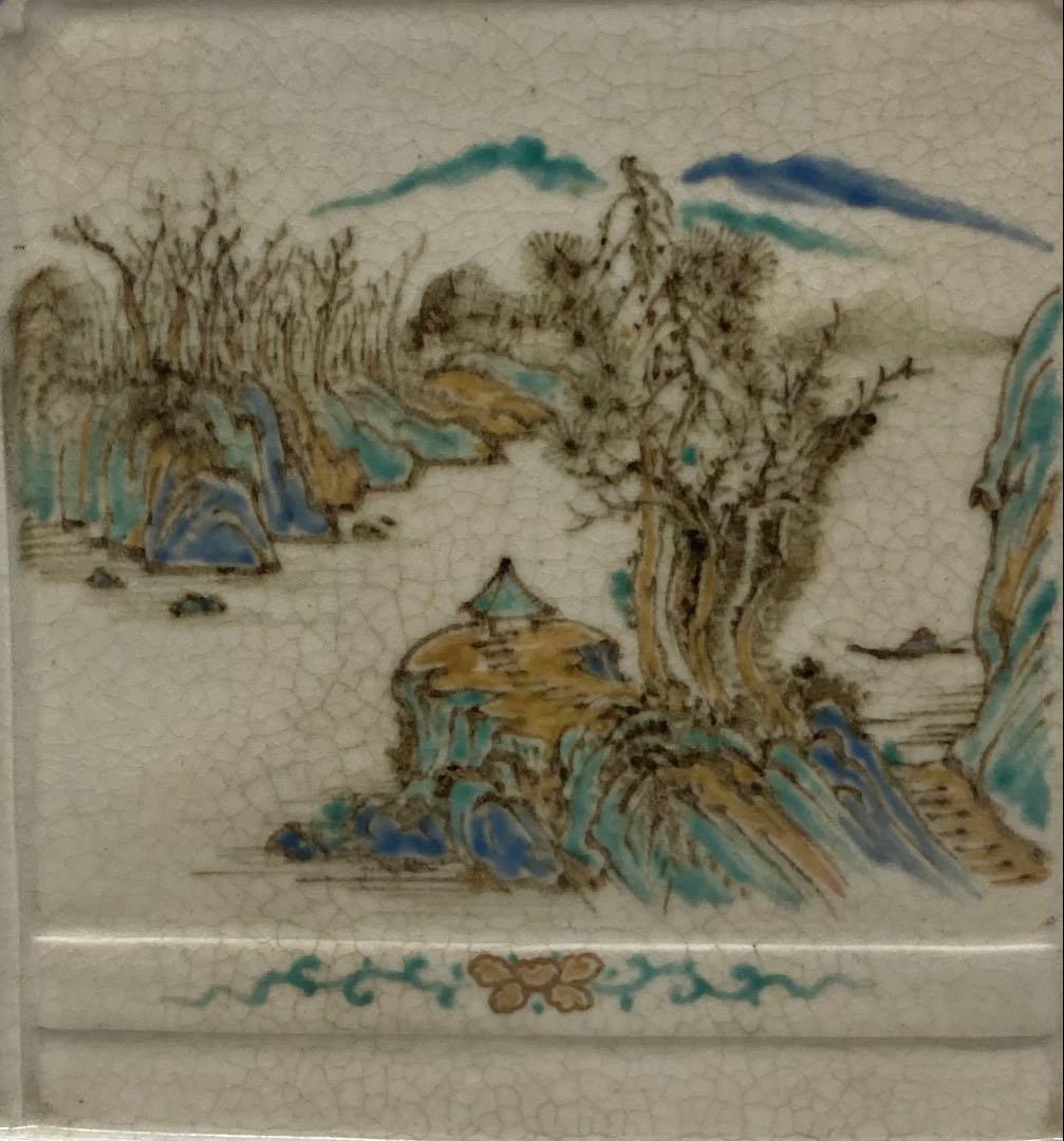 B441b「色絵山水・竹梅図硯屏」清水焼　京焼　文房具