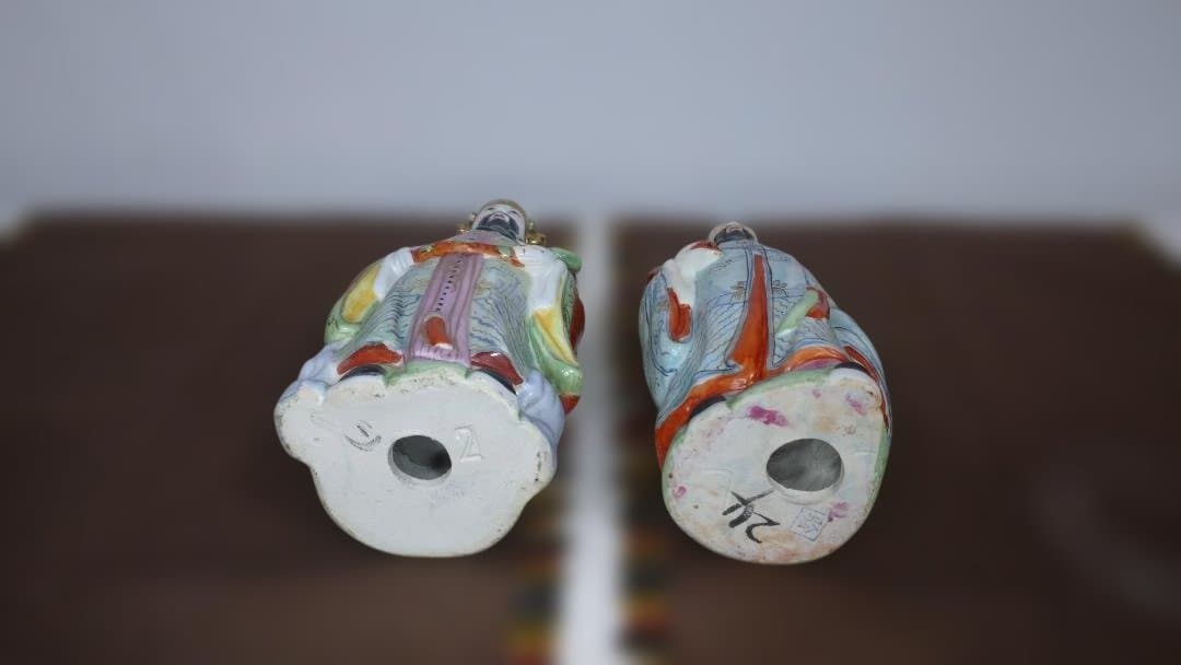 福禄寿の禄星と福星二体、中国陶器像 伝説的な人物