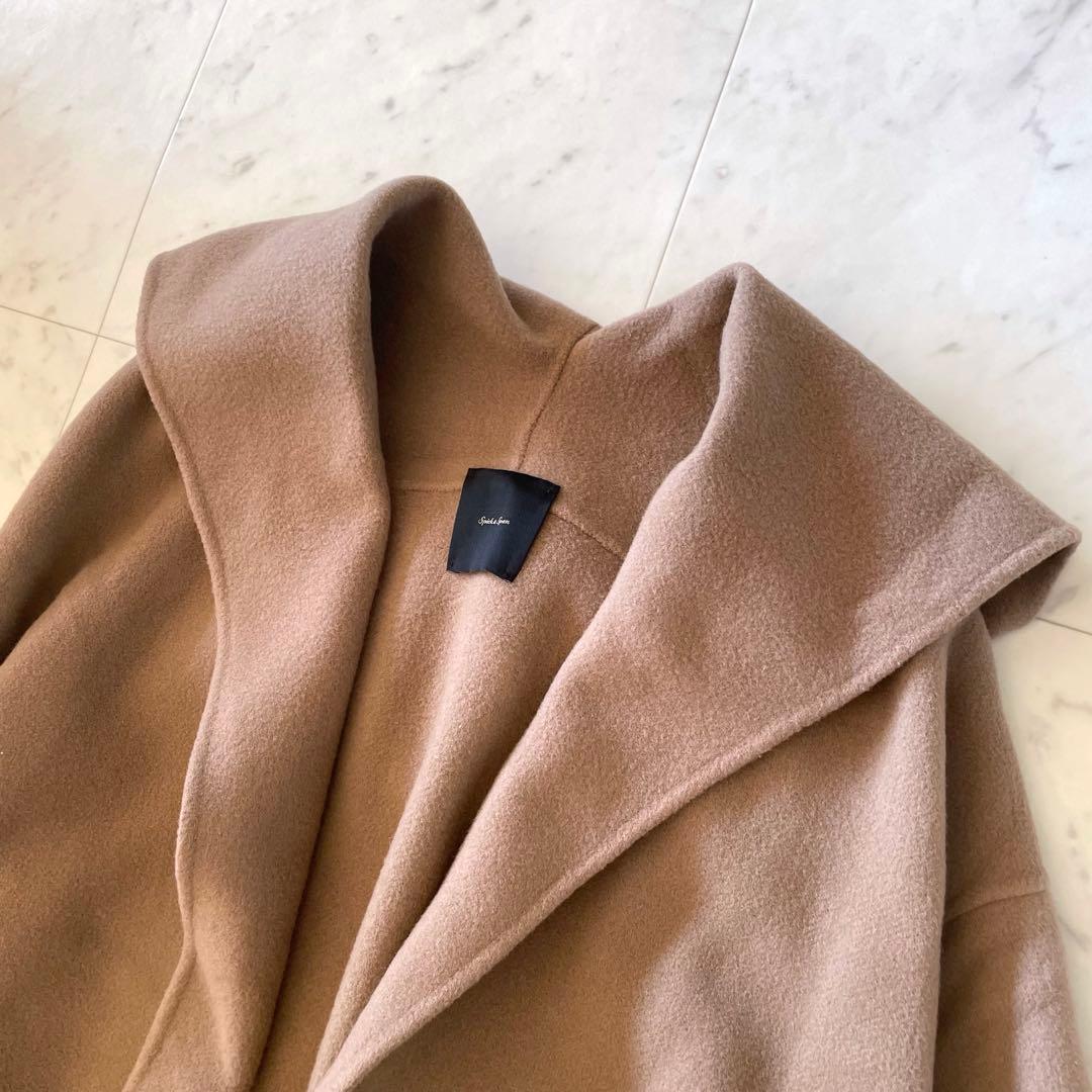 美品＊スピック＆スパン ダブルモッサリバーフーディーガウンコート カシミヤ混