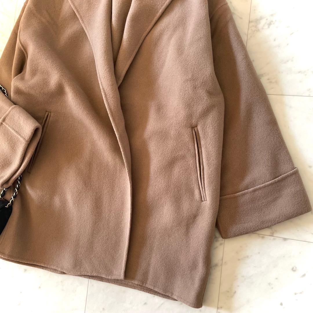 美品＊スピック＆スパン ダブルモッサリバーフーディーガウンコート カシミヤ混