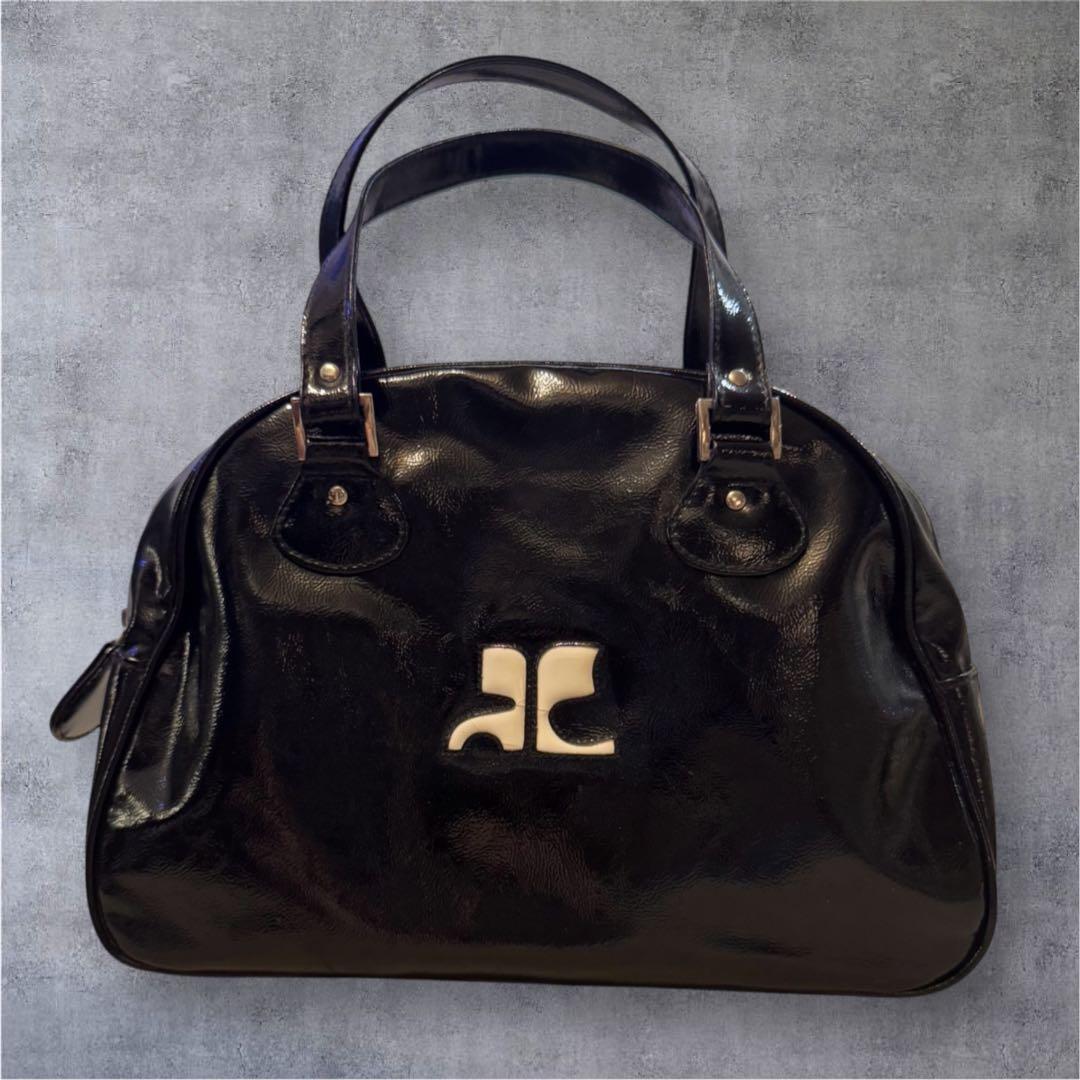 archive 00s クレージュ エナメル ボーリングバッグ オールブラック