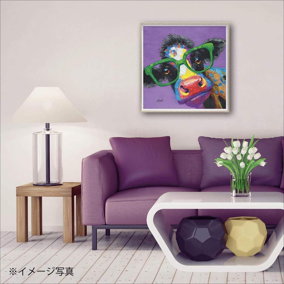 オイル ペイント アート　カウ グラス　新品　アートフレーム　絵画　額装　牛