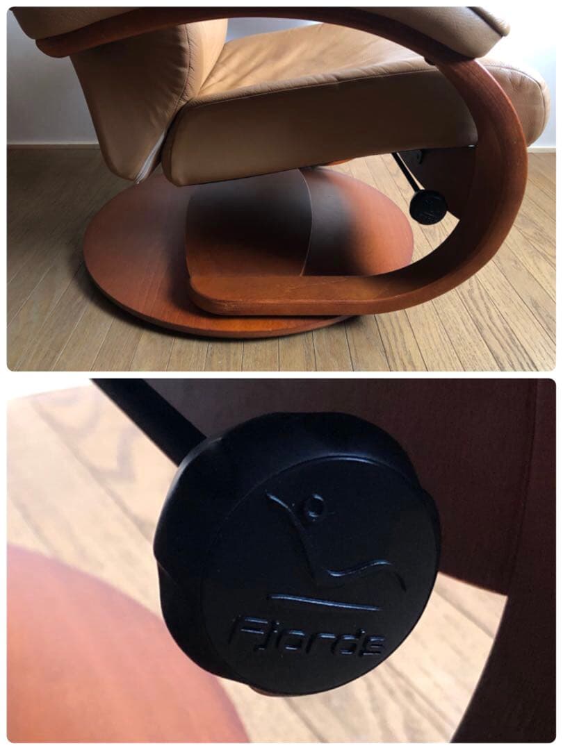 シモンズ フィヨルド リクライニング ラウンジソファ 回転式 本革張り 北欧家具