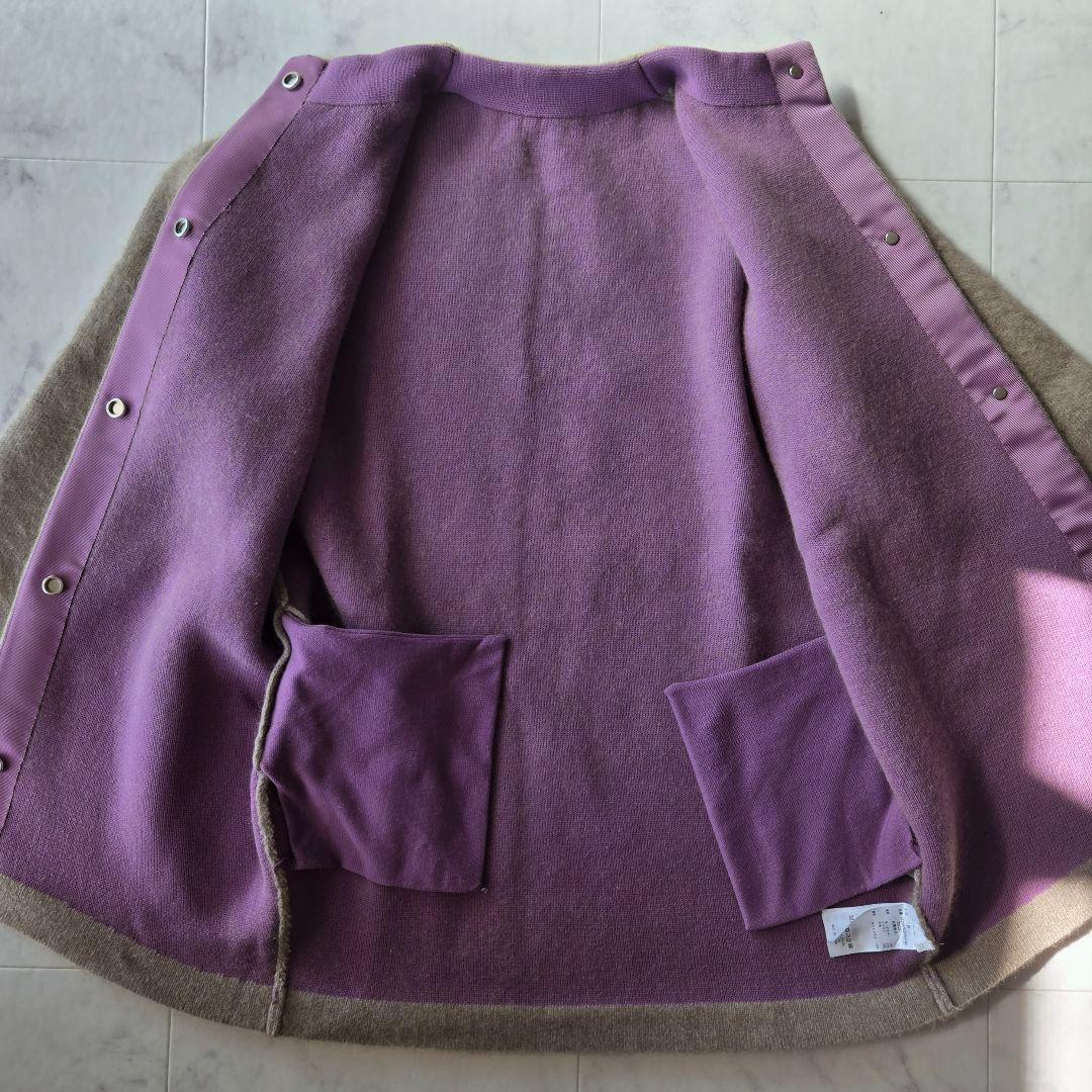 エレンディーク　ラクーンミックスダブルカーディガン　モカ　ブラウン　パープル