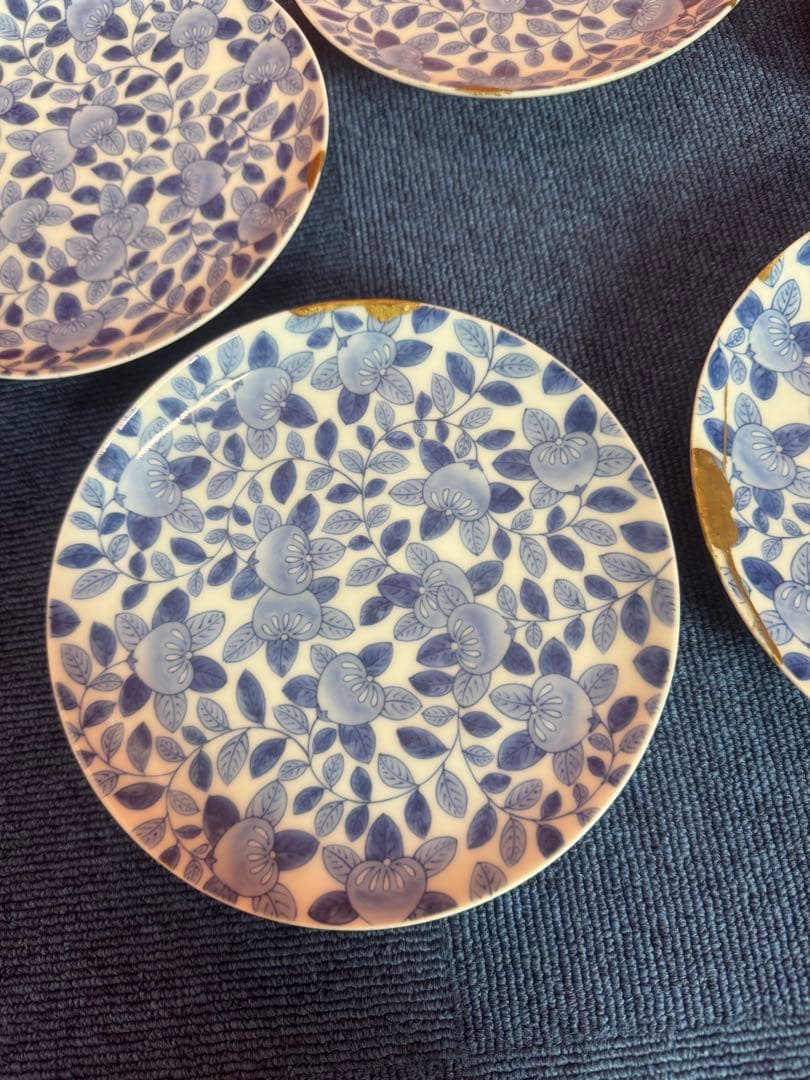 1813 八代　明治　今泉今右衛門　染付橘模様　平皿　5客　時代物