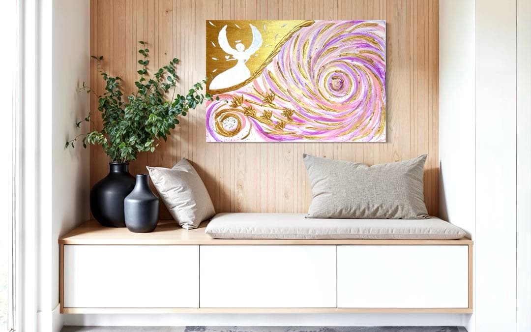 開運絵画　オリジナル　守護天使様　龍神様　蓮の花