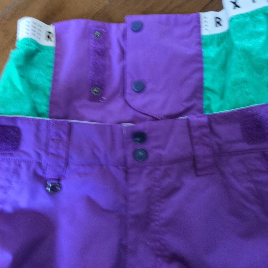 ROXY　スノボウェア　上下セット　Ｍ　ロゴ　総柄　　　パープル　クリーニング済