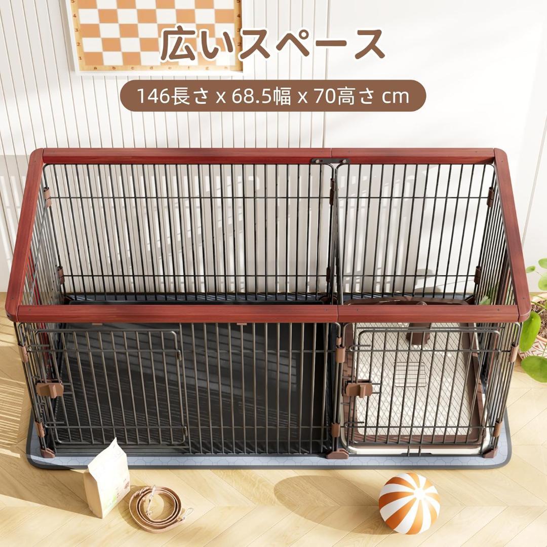 Petnniko 犬 ケージ 犬ゲージ 小中大型犬用 (ブラック＋レッド)