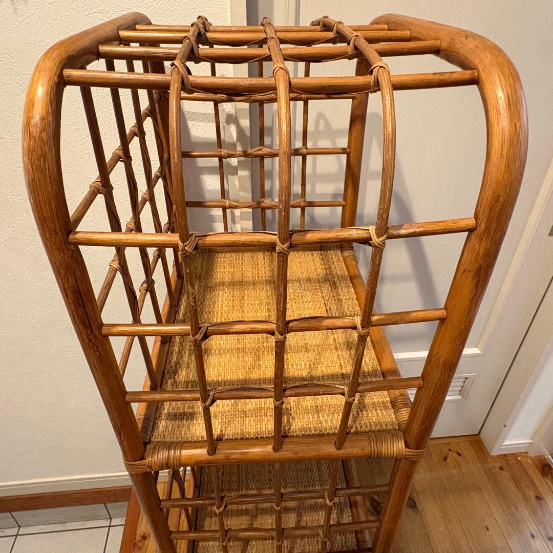 昭和レトロ アーチ型 3段ラタンラック オープンシェルフ 飾り棚 ディスプレイ