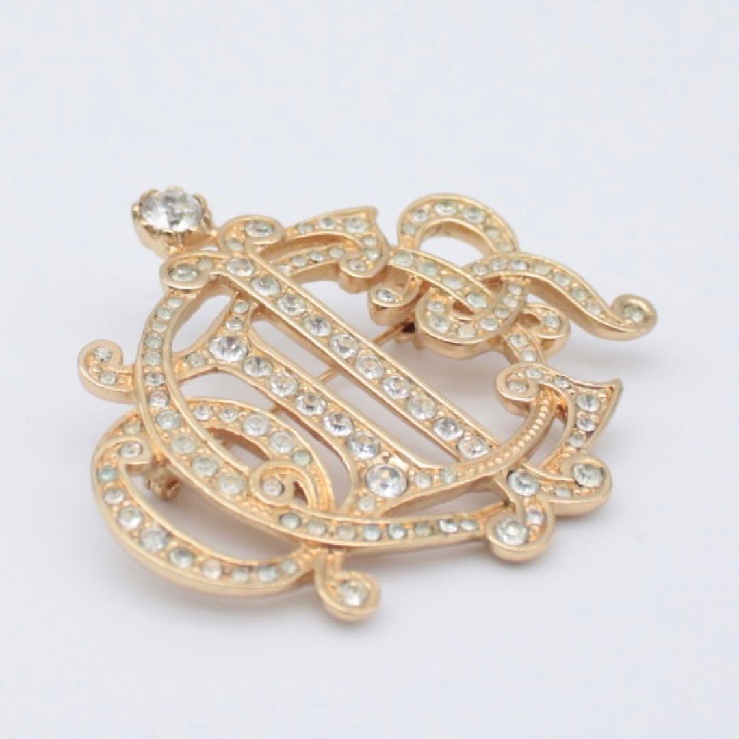 極美品 クリスチャンディオール ゴールド ブローチ エンブレム ラインストーン