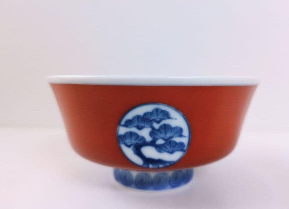 深川製磁　丸紋外赤　お茶碗
