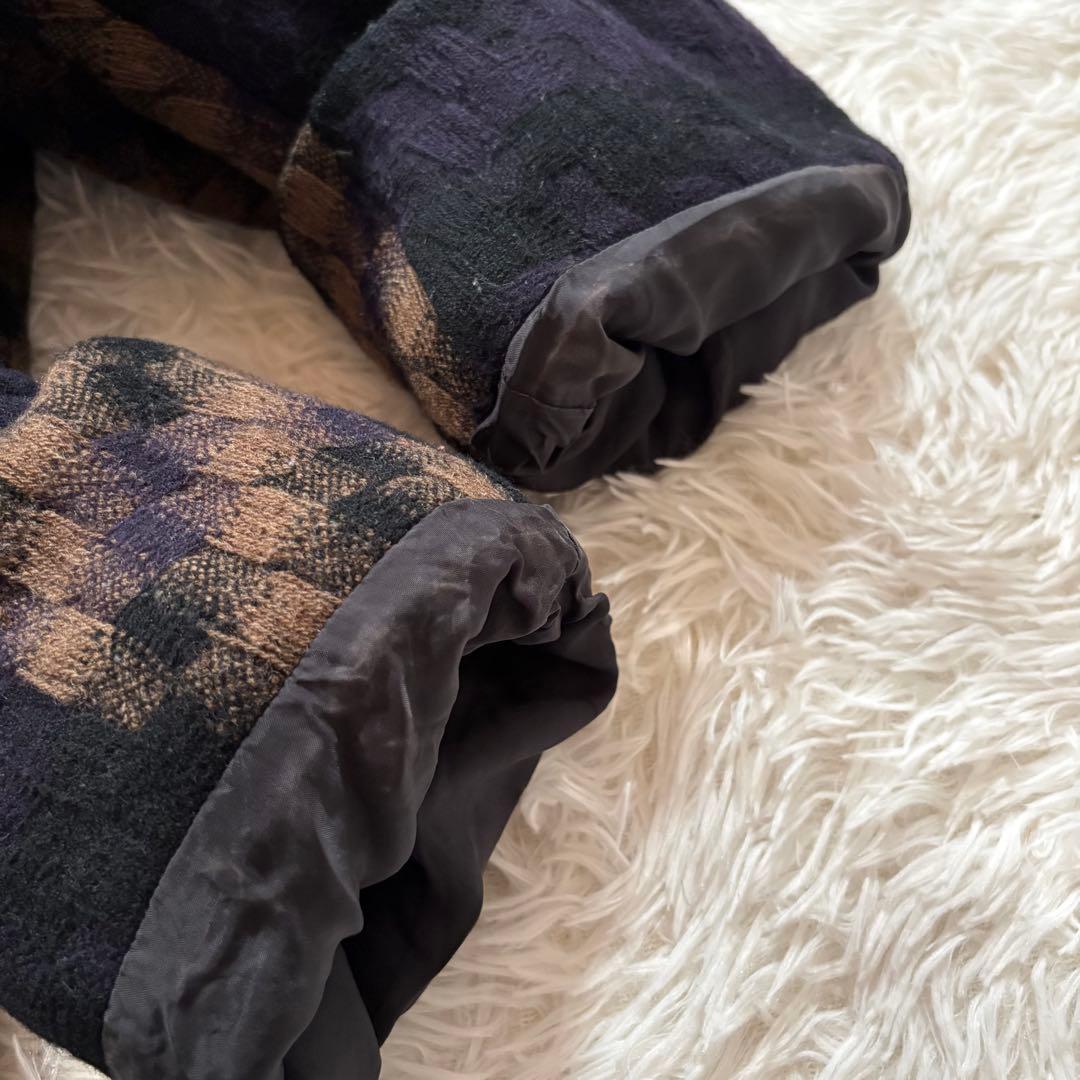 慈雨　ジウ　ストライプ　チェック　ウール　デザイン◎ コート　40