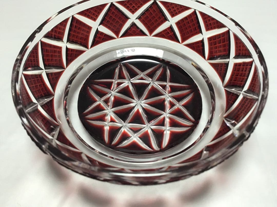 復元　薩摩切子　色被せガラス　切子小皿　尚古集成館監修　薩摩ガラス工芸作　紅