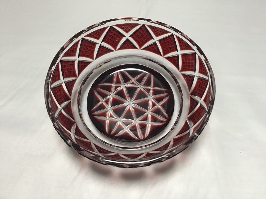 復元　薩摩切子　色被せガラス　切子小皿　尚古集成館監修　薩摩ガラス工芸作　紅