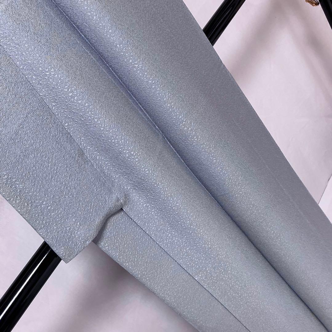 b331 正絹　袷　色無地　一つ紋　グレー　未使用しつけ付極美品　着物