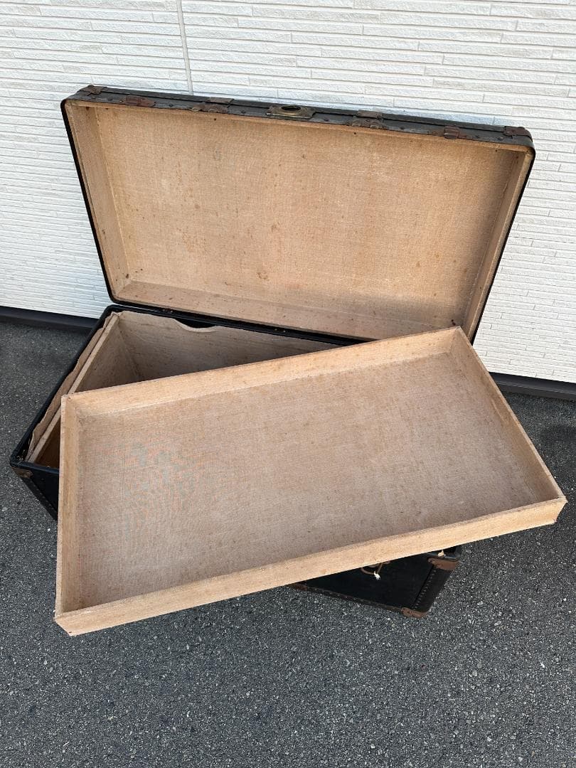 ★ ビンテージ トランクケース 収納ボックス 大型 鍵付き 金具装飾 レトロ
