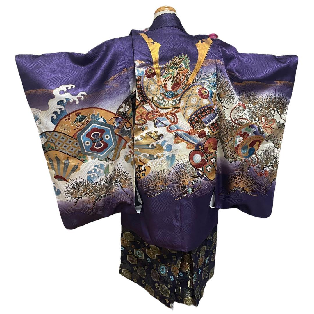 七五三 5歳 男の子 男児 着物 羽織 袴 フルセット 紫