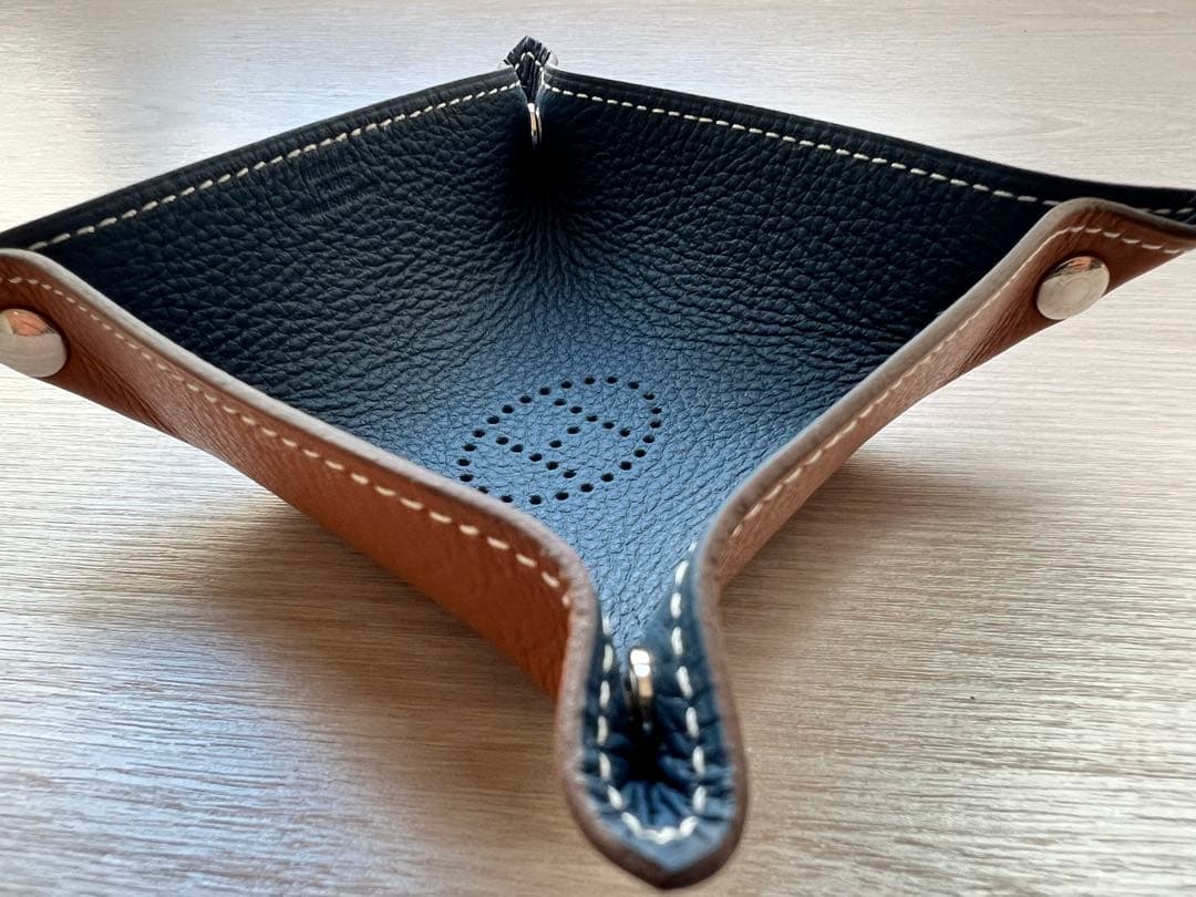 HERMES エルメスレザー 小物入れ アクセサリーケース 青/茶色