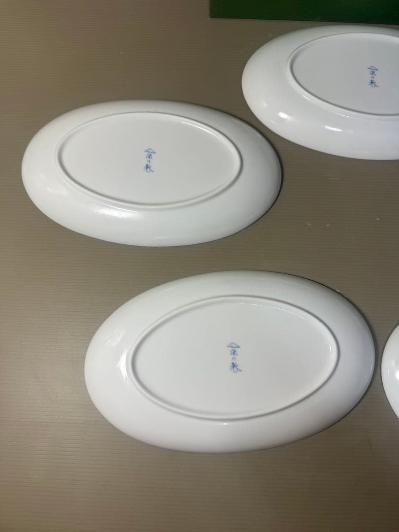 2596 深川製磁　ブルーリーフ　楕円皿　5客　未使用