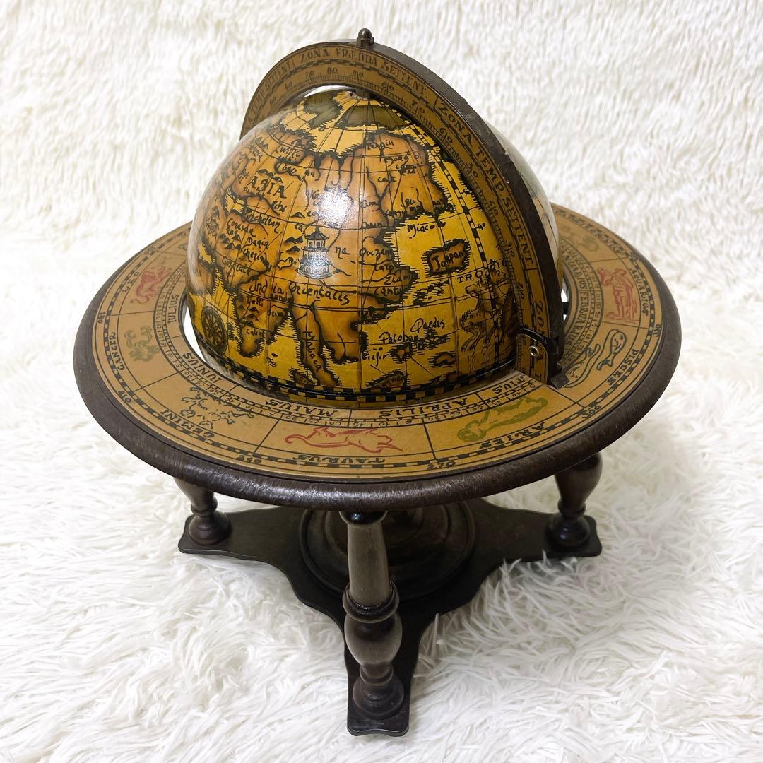 イタリアン 黄道十二宮 ヴィンテージ アンティーク 地球儀 木製 レア 希少