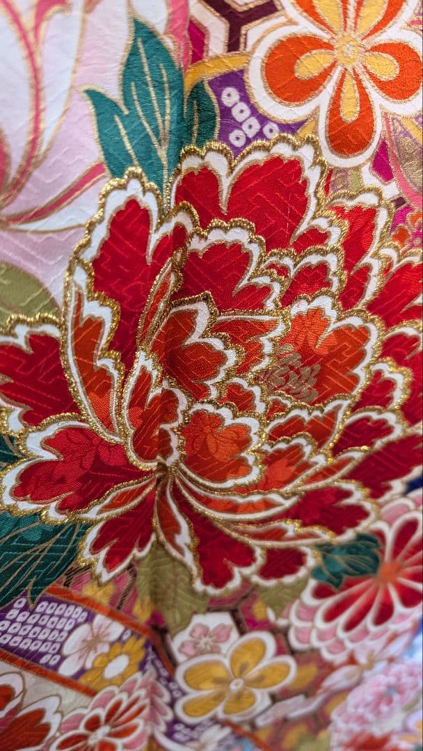 【美品】青色 花柄 振袖