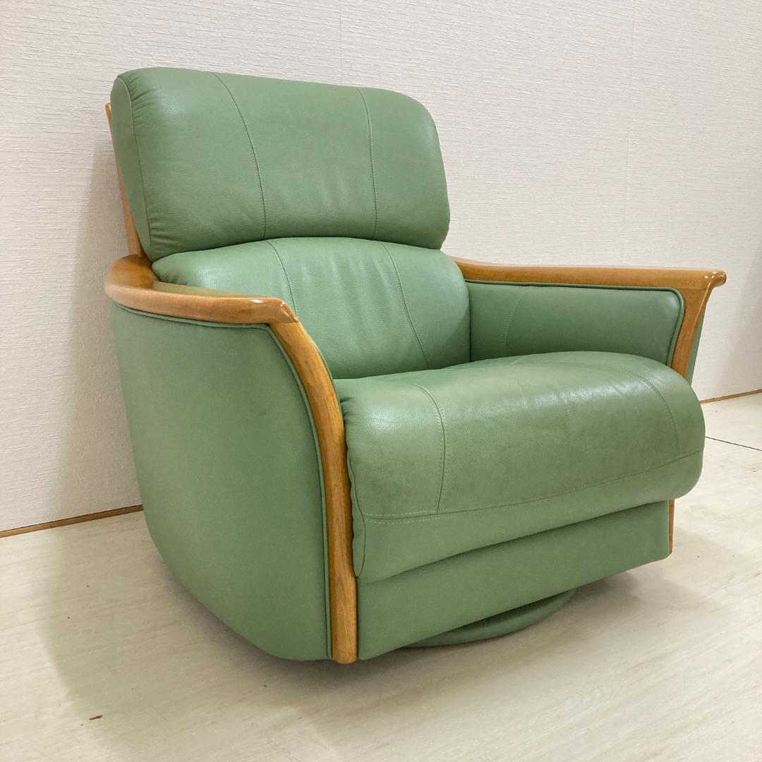 浜本工芸　回転式　革製　一人掛けソファ　シングルソファ
