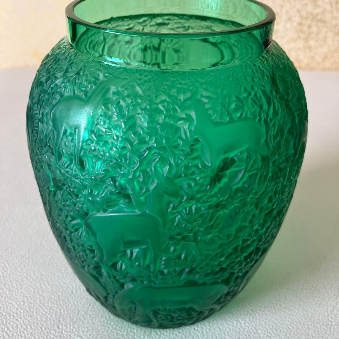 LALIQUE グリーン 花瓶 動物彫刻