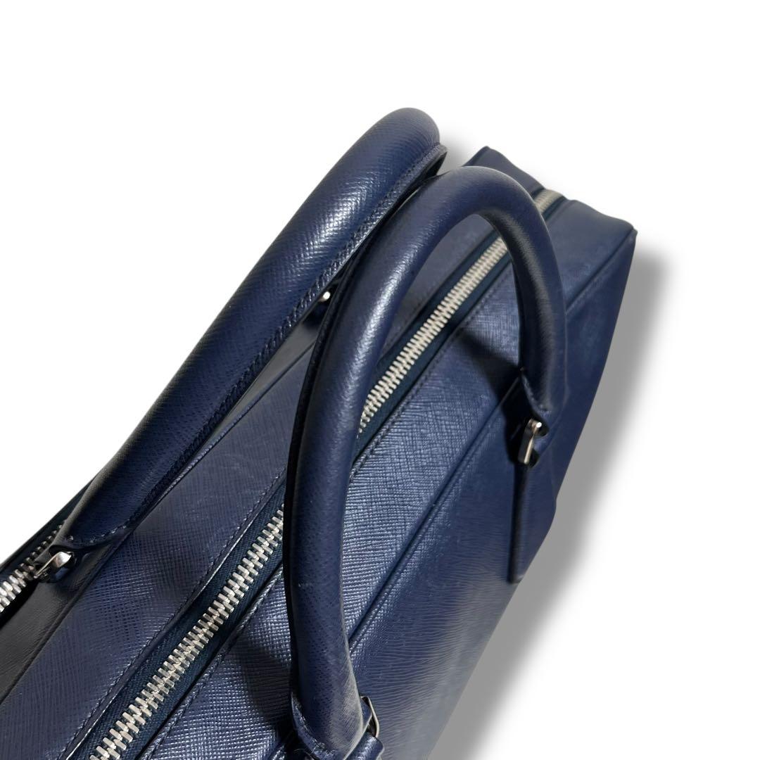 プラダ 現行 ネイビー レザー ビジネスバッグ サフィアーノ