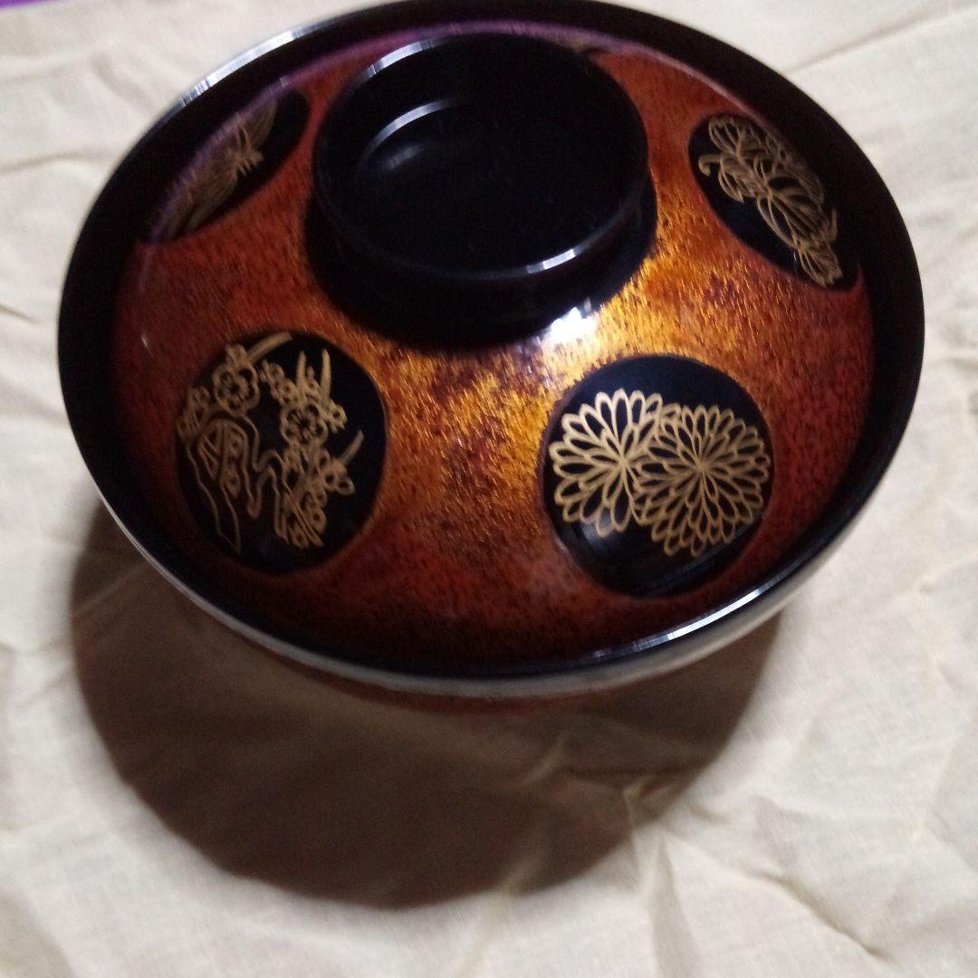 輪島塗蒔絵付　吸物椀五客　正喜作