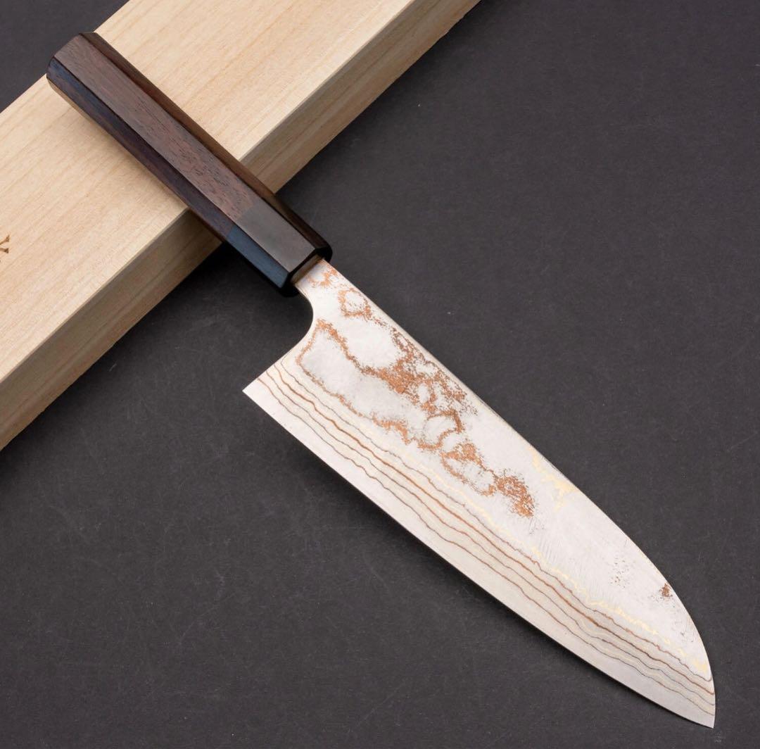 佐治武士　レインボーダマスカス　青ニステンクラッド　三徳180