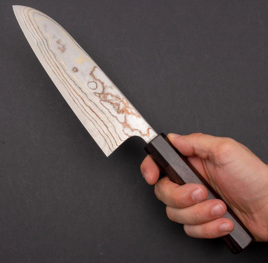 佐治武士　レインボーダマスカス　青ニステンクラッド　三徳180