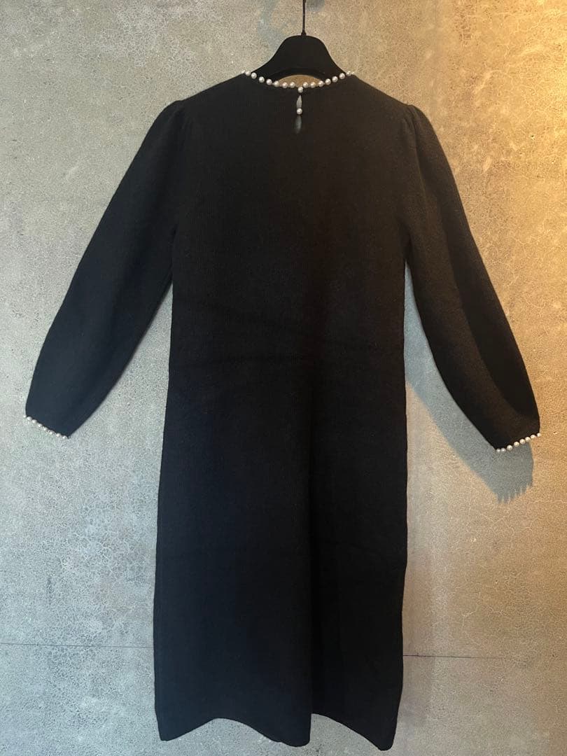 【極美品✨】M'S GRACY 黒 長袖 ラクーンニット パールワンピース