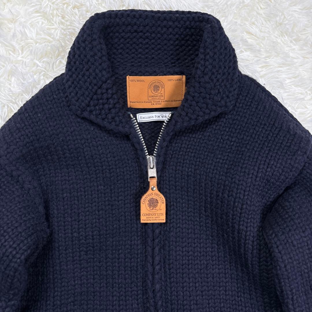 ✨カナダ製・別注✨カナディアンセーター×ロンハーマン　カウチンニット　ジップ　紺