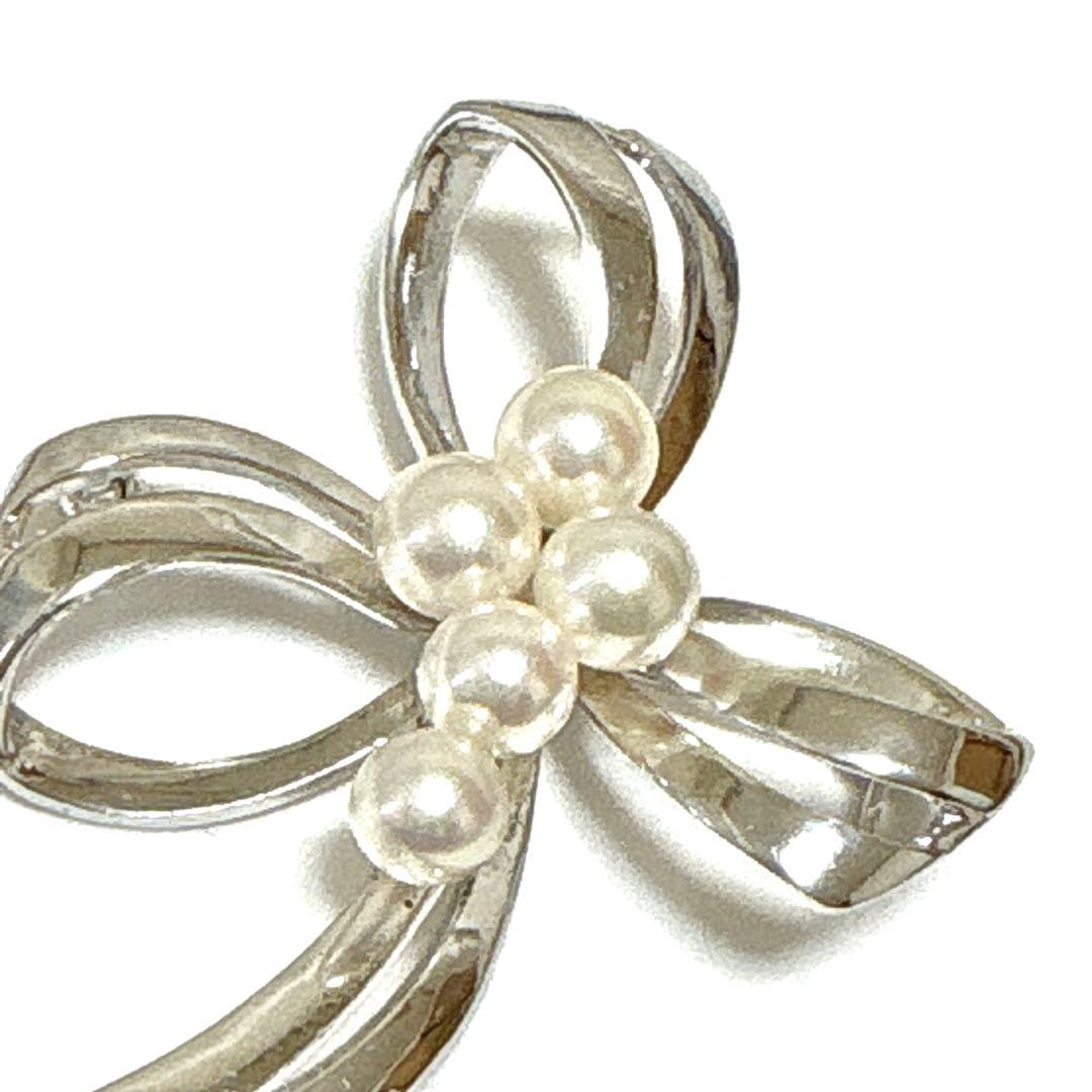 皇室御用達 ✨ミキモト アコヤ真珠 パール リボン ブローチ コサージュ SV