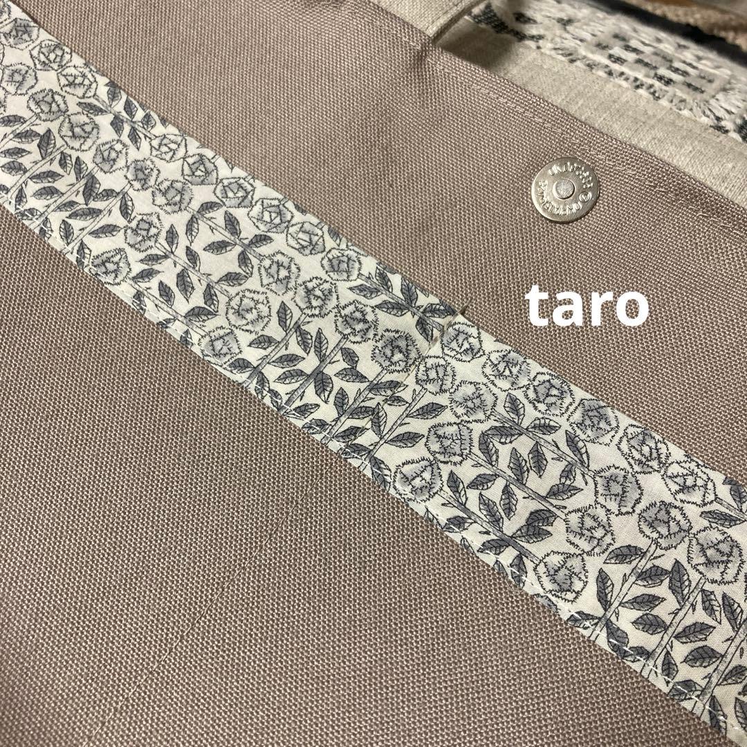 タンバリンとピースパッチ　かご編み付きバケツトート　ミナペルホネン　ハンドメイド