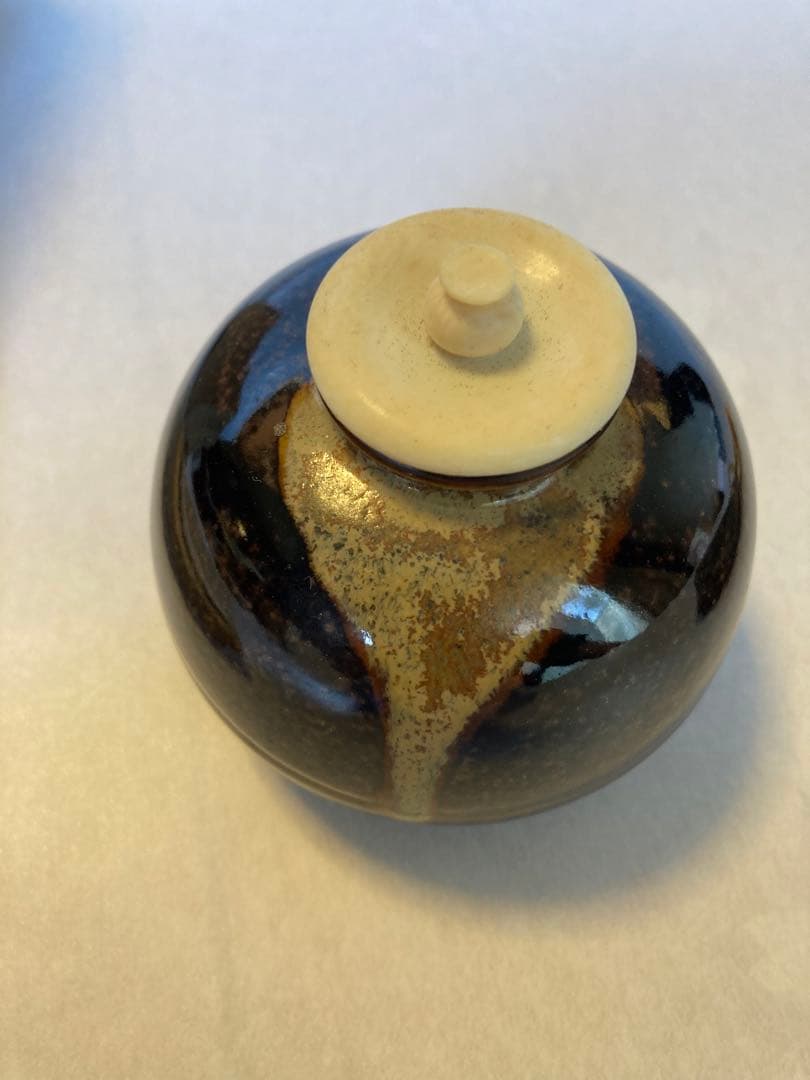 膳所焼茶入れ　茄子　仕覆付き