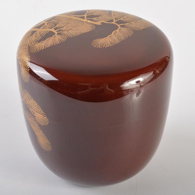 京塗師　平安祥雲（吉田祥雲）作　三本松蒔絵　内銀地　大棗　共箱　D　R6570