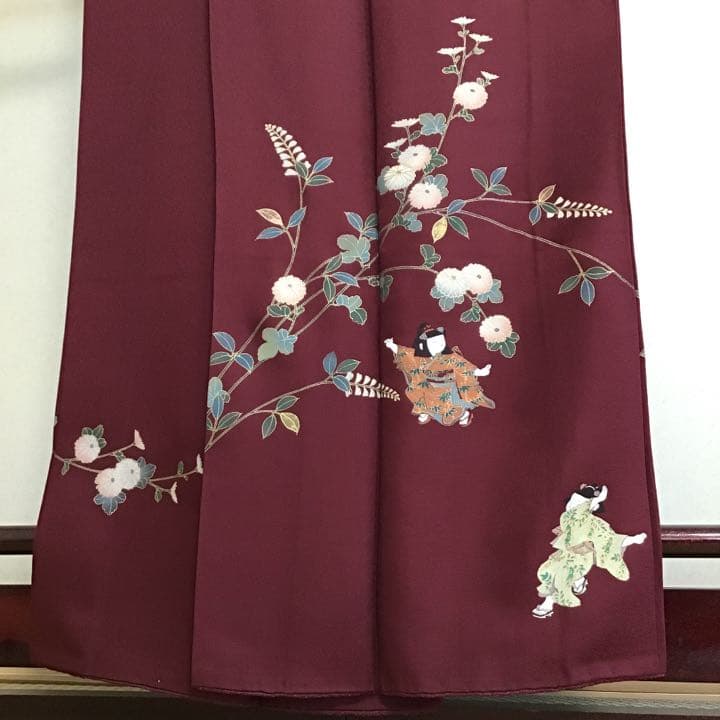 あ*め様 付下げ 童子柄 赤銅色 正絹 158cm