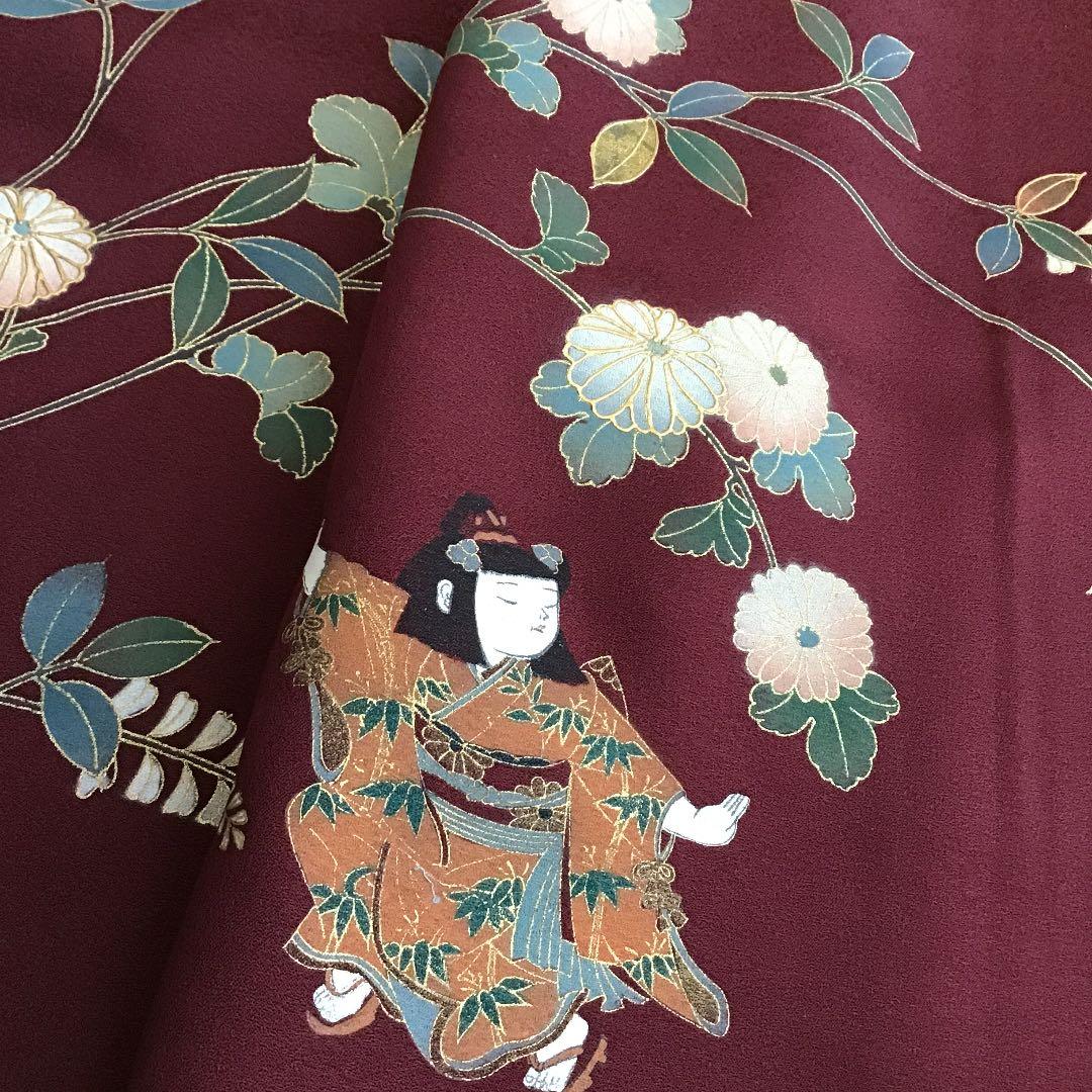 あ*め様 付下げ 童子柄 赤銅色 正絹 158cm