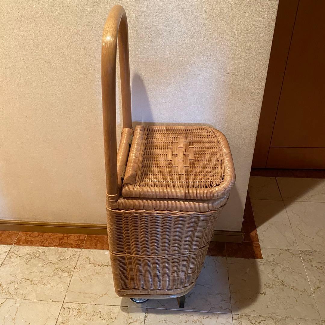 ラタン アンティーク風カート　かごキャリー(インドネシア産)