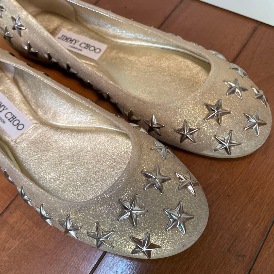 JIMMY CHOO ゴールド スタースタッズ フラットシューズ　未使用品