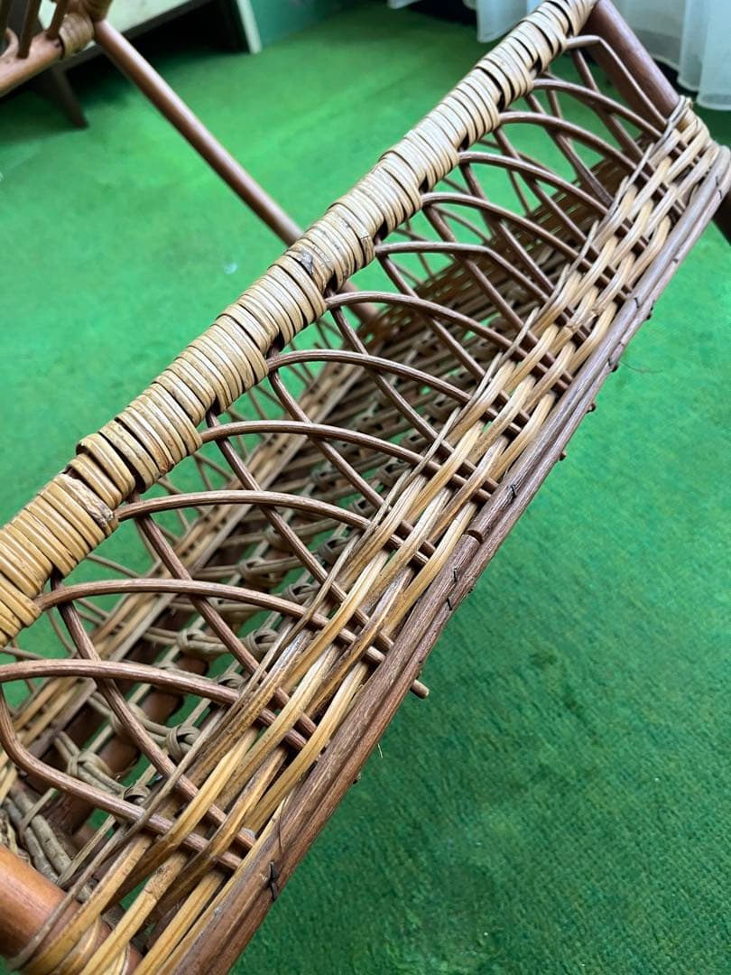 龍＊ラタン 籐 2段バスケット ランドリーバスケット 脱衣カゴ 昭和レトロ