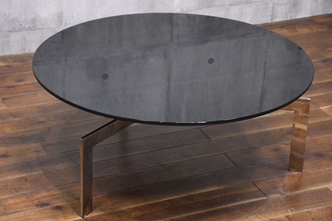 EDC58 スタイリッシュモダン 3レッグ ガラス天板 コーヒーテーブル