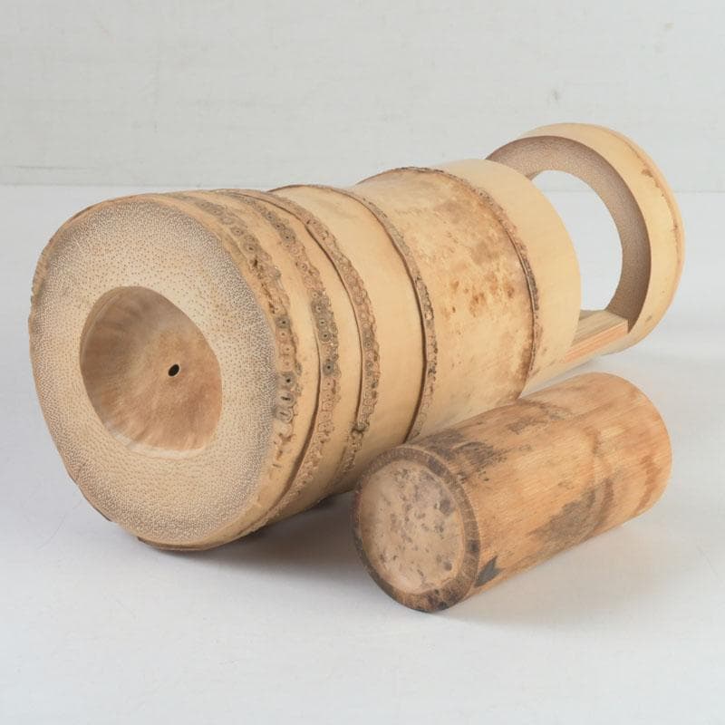 茶道具　淡完作　竹一重切花入　銘好日　紫野　長谷川寛州書付　共布共箱　V9747