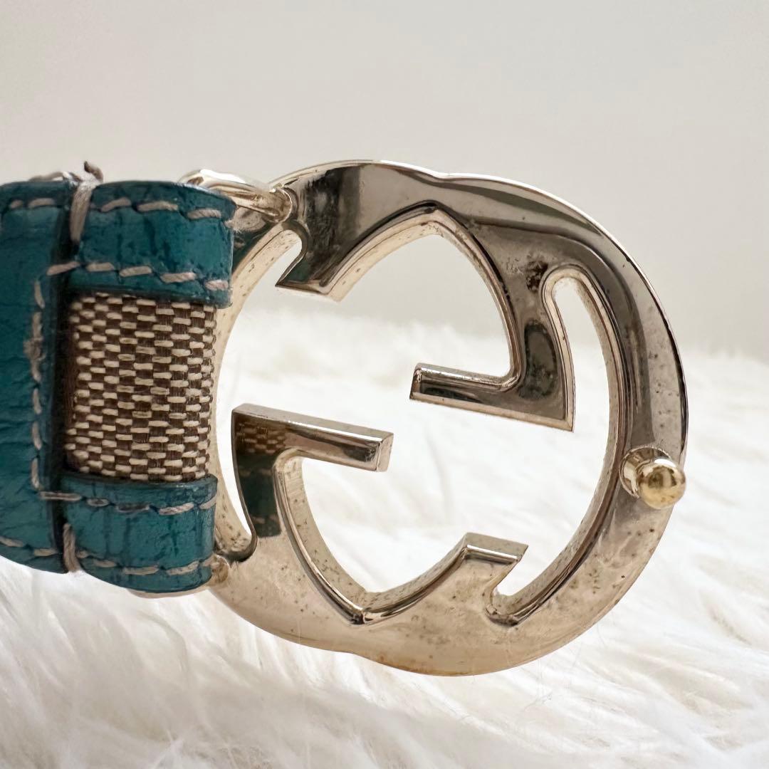 美品✨️GUCCI グッチ ベルト GG インターロッキング ターコイズブルー