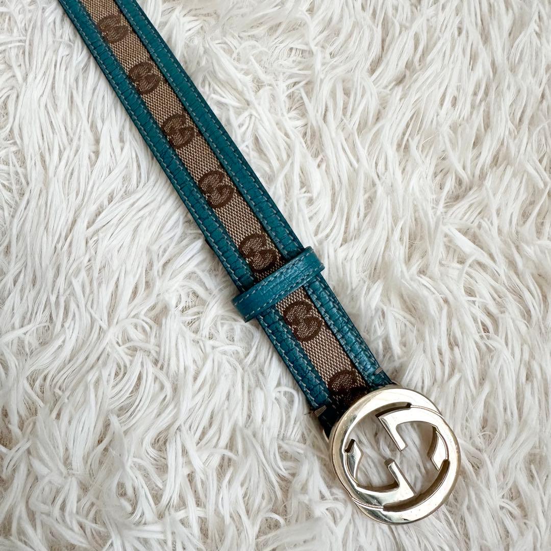 美品✨️GUCCI グッチ ベルト GG インターロッキング ターコイズブルー