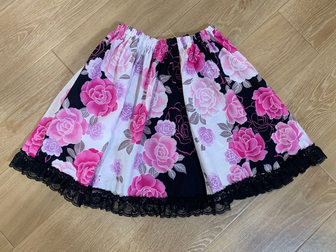 浴衣ドレス　姫ギャル　地雷　量産　平成　花柄　レース　かわいい　黒　ピンク　バラ