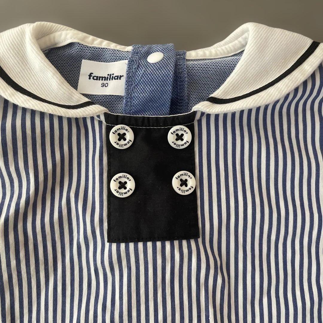 familiar ファミリア　ストライプ セーラー襟 Tシャツ 90